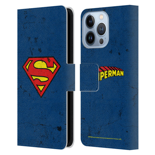 Superman DC Comics Logos Distressed Leather Book Wallet Case Cover For Apple iPhone 13 Pro