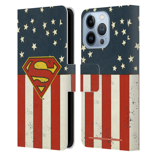 Superman DC Comics Logos U.S. Flag Leather Book Wallet Case Cover For Apple iPhone 13 Pro