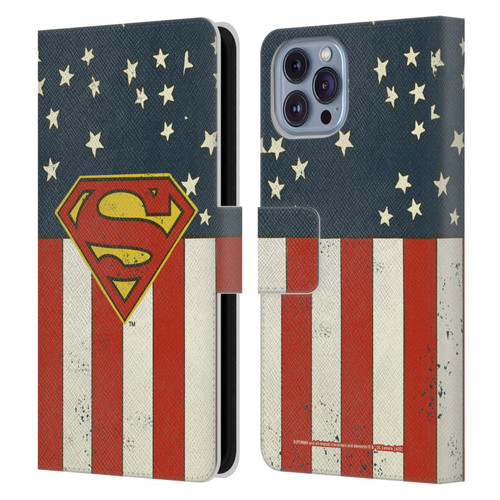 Superman DC Comics Logos U.S. Flag Leather Book Wallet Case Cover For Apple iPhone 14