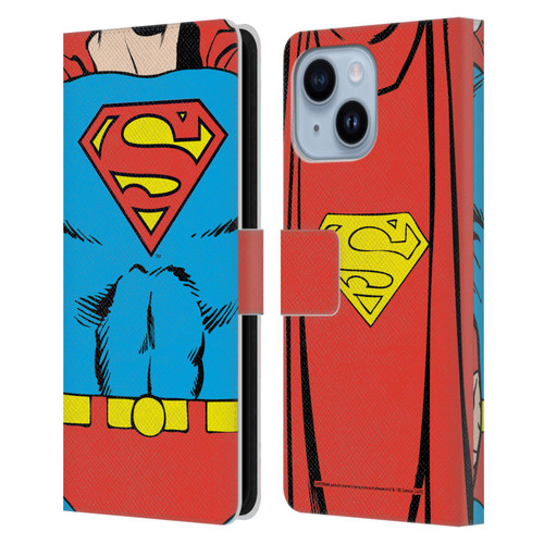 Superman DC Comics Logos Classic Costume Leather Book Wallet Case Cover For Apple iPhone 14 Plus