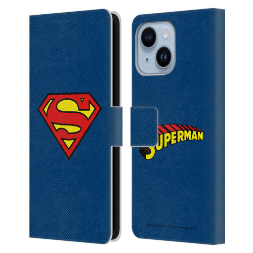 Superman DC Comics Logos Classic Leather Book Wallet Case Cover For Apple iPhone 14 Plus