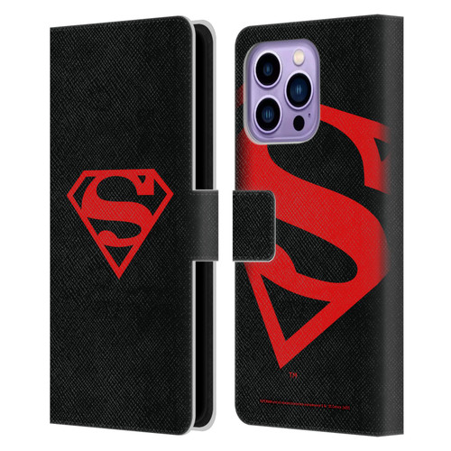 Superman DC Comics Logos Black And Red Leather Book Wallet Case Cover For Apple iPhone 14 Pro Max