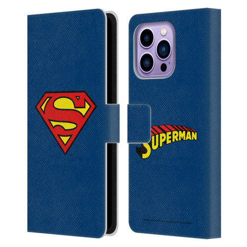 Superman DC Comics Logos Classic Leather Book Wallet Case Cover For Apple iPhone 14 Pro Max