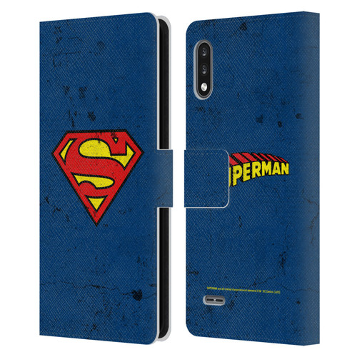 Superman DC Comics Logos Distressed Leather Book Wallet Case Cover For LG K22