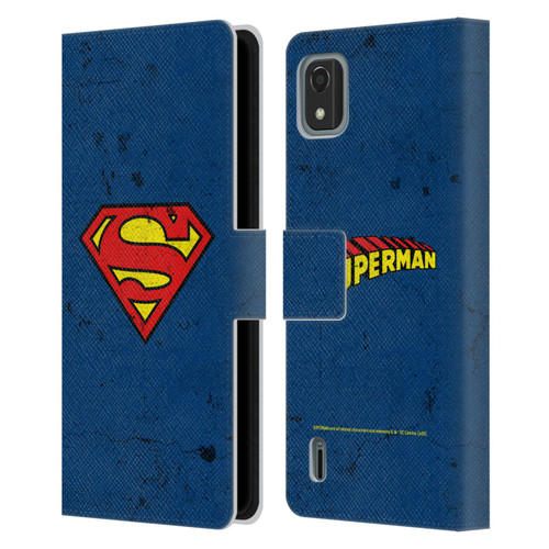 Superman DC Comics Logos Distressed Leather Book Wallet Case Cover For Nokia C2 2nd Edition