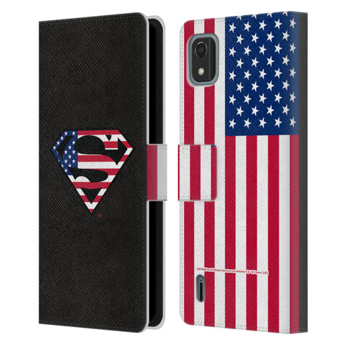 Superman DC Comics Logos U.S. Flag 2 Leather Book Wallet Case Cover For Nokia C2 2nd Edition