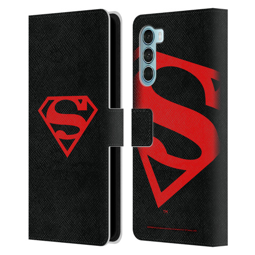 Superman DC Comics Logos Black And Red Leather Book Wallet Case Cover For Motorola Edge S30 / Moto G200 5G