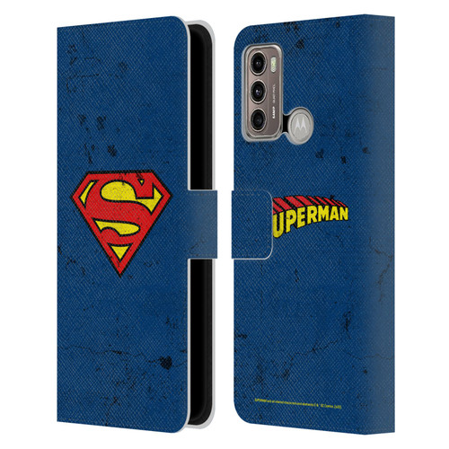 Superman DC Comics Logos Distressed Leather Book Wallet Case Cover For Motorola Moto G60 / Moto G40 Fusion