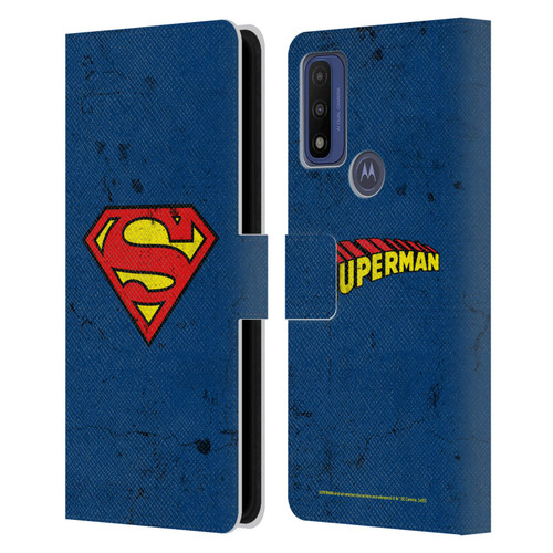 Superman DC Comics Logos Distressed Leather Book Wallet Case Cover For Motorola G Pure