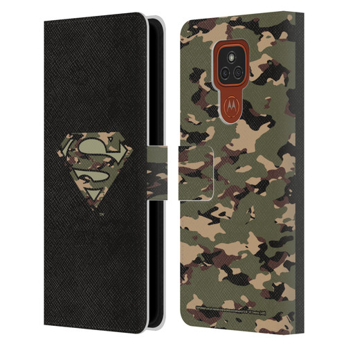Superman DC Comics Logos Camouflage Leather Book Wallet Case Cover For Motorola Moto E7 Plus