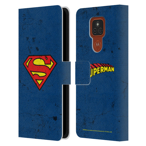 Superman DC Comics Logos Distressed Leather Book Wallet Case Cover For Motorola Moto E7 Plus