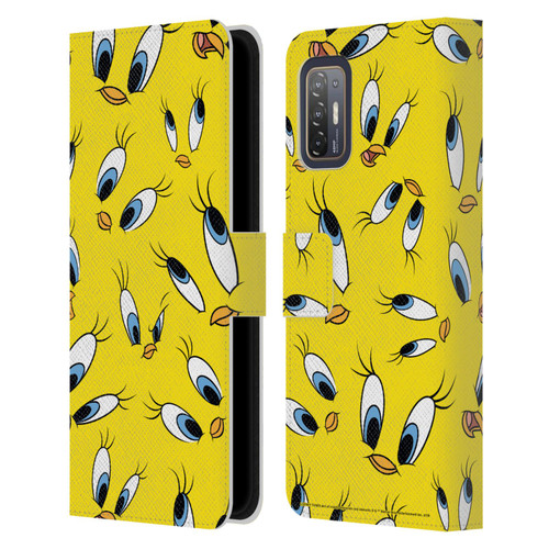 Looney Tunes Patterns Tweety Leather Book Wallet Case Cover For HTC Desire 21 Pro 5G