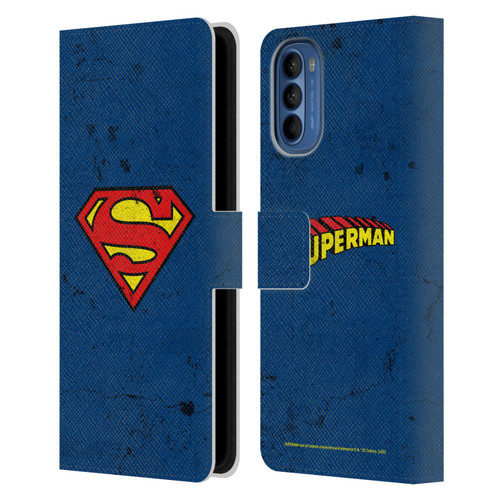 Superman DC Comics Logos Distressed Leather Book Wallet Case Cover For Motorola Moto G41