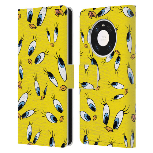 Looney Tunes Patterns Tweety Leather Book Wallet Case Cover For Huawei Mate 40 Pro 5G