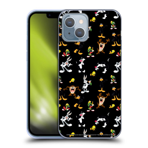 Looney Tunes Patterns Black Soft Gel Case for Apple iPhone 14