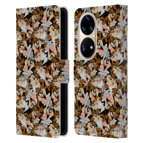 Looney Tunes Patterns Tasmanian Devil Leather Book Wallet Case Cover For Huawei P50 Pro