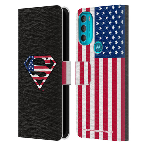 Superman DC Comics Logos U.S. Flag 2 Leather Book Wallet Case Cover For Motorola Moto G71 5G