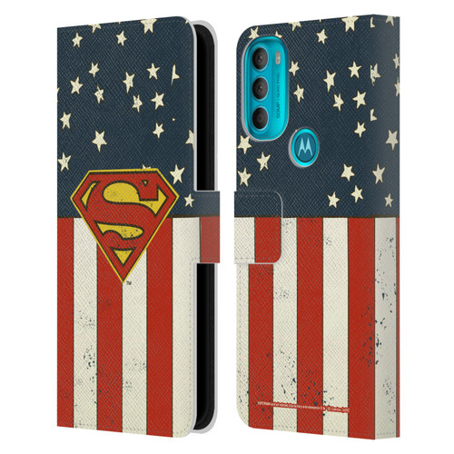 Superman DC Comics Logos U.S. Flag Leather Book Wallet Case Cover For Motorola Moto G71 5G