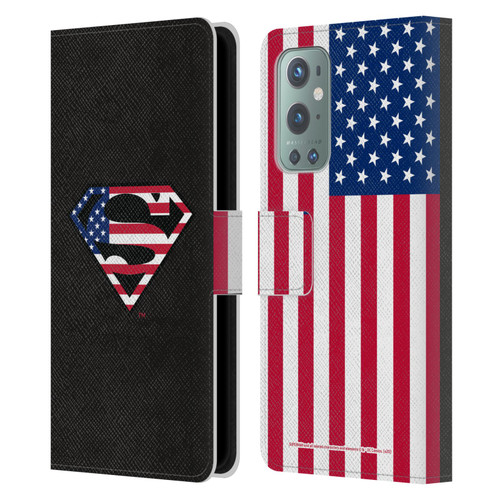 Superman DC Comics Logos U.S. Flag 2 Leather Book Wallet Case Cover For OnePlus 9