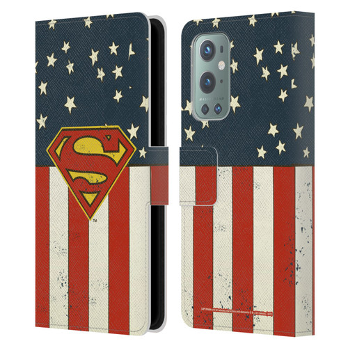 Superman DC Comics Logos U.S. Flag Leather Book Wallet Case Cover For OnePlus 9