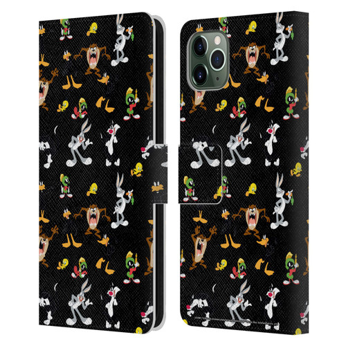 Looney Tunes Patterns Black Leather Book Wallet Case Cover For Apple iPhone 11 Pro Max