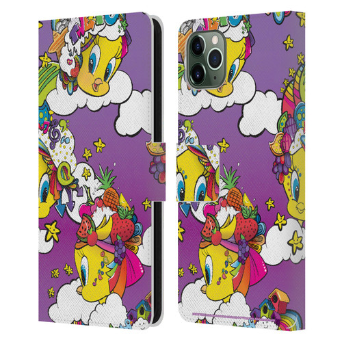 Looney Tunes Patterns Tweety Purple Leather Book Wallet Case Cover For Apple iPhone 11 Pro Max