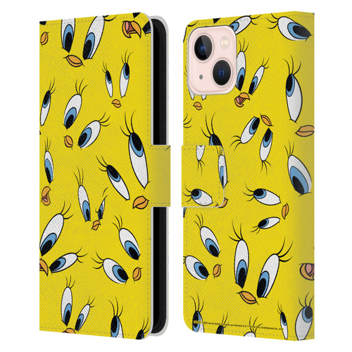 Looney Tunes Patterns Tweety Leather Book Wallet Case Cover For Apple iPhone 13