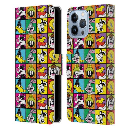 Looney Tunes Patterns Tiles Leather Book Wallet Case Cover For Apple iPhone 13 Pro Max