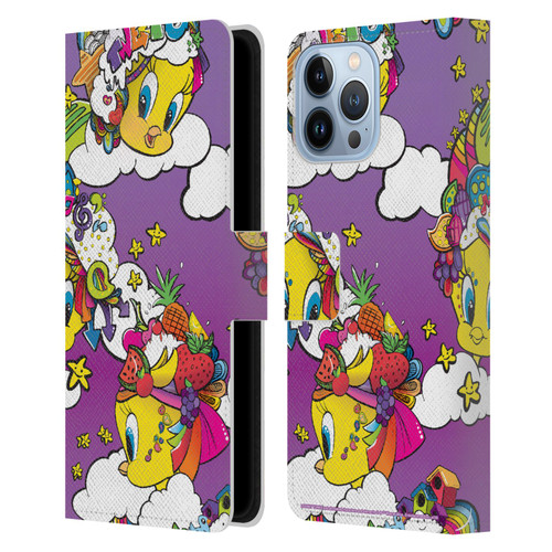 Looney Tunes Patterns Tweety Purple Leather Book Wallet Case Cover For Apple iPhone 13 Pro Max