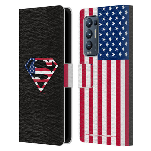 Superman DC Comics Logos U.S. Flag 2 Leather Book Wallet Case Cover For OPPO Find X3 Neo / Reno5 Pro+ 5G