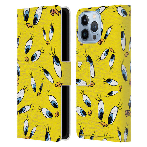 Looney Tunes Patterns Tweety Leather Book Wallet Case Cover For Apple iPhone 13 Pro Max