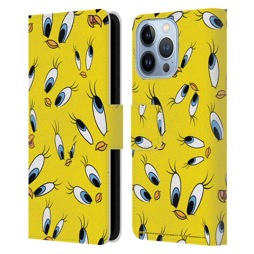 Looney Tunes Patterns Tweety Leather Book Wallet Case Cover For Apple iPhone 13 Pro