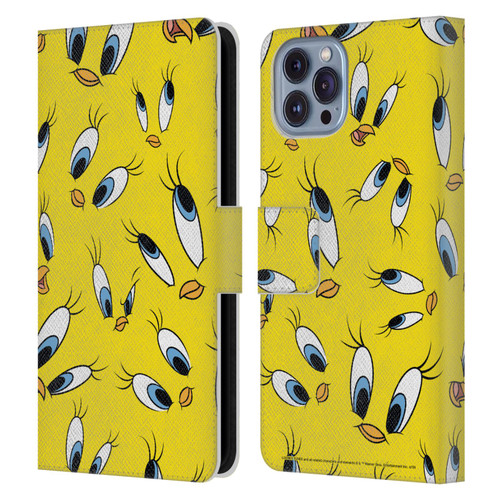Looney Tunes Patterns Tweety Leather Book Wallet Case Cover For Apple iPhone 14