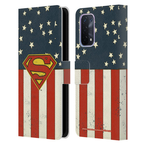 Superman DC Comics Logos U.S. Flag Leather Book Wallet Case Cover For OPPO A54 5G