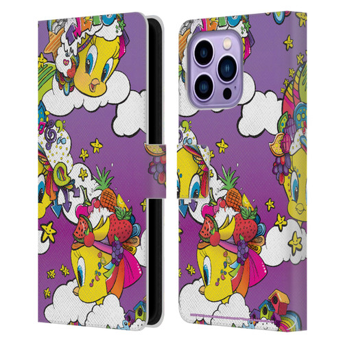 Looney Tunes Patterns Tweety Purple Leather Book Wallet Case Cover For Apple iPhone 14 Pro Max