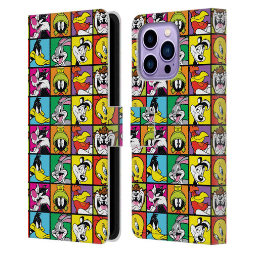 Looney Tunes Patterns Tiles Leather Book Wallet Case Cover For Apple iPhone 14 Pro Max