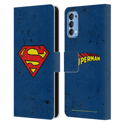 Superman DC Comics Logos Distressed Leather Book Wallet Case Cover For OPPO Reno 4 5G
