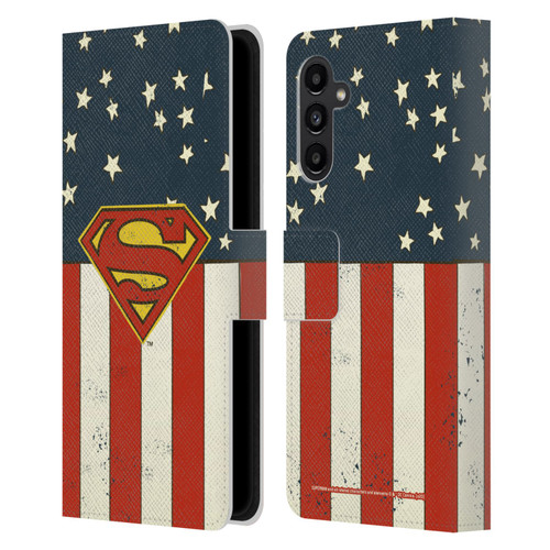 Superman DC Comics Logos U.S. Flag Leather Book Wallet Case Cover For Samsung Galaxy A13 5G (2021)