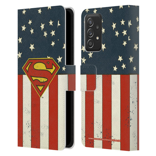 Superman DC Comics Logos U.S. Flag Leather Book Wallet Case Cover For Samsung Galaxy A52 / A52s / 5G (2021)