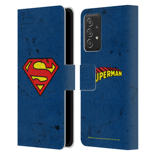 Superman DC Comics Logos Distressed Leather Book Wallet Case Cover For Samsung Galaxy A53 5G (2022)