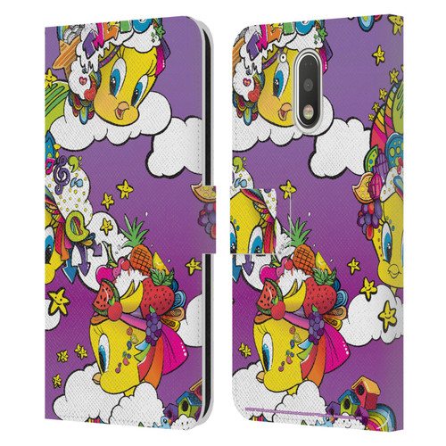 Looney Tunes Patterns Tweety Purple Leather Book Wallet Case Cover For Motorola Moto G41