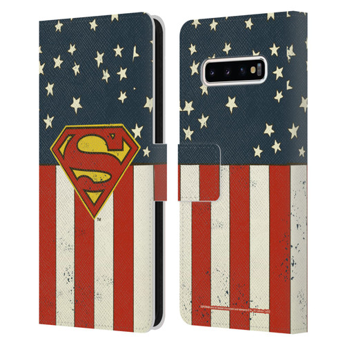Superman DC Comics Logos U.S. Flag Leather Book Wallet Case Cover For Samsung Galaxy S10+ / S10 Plus