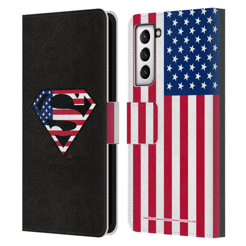 Superman DC Comics Logos U.S. Flag 2 Leather Book Wallet Case Cover For Samsung Galaxy S21 5G