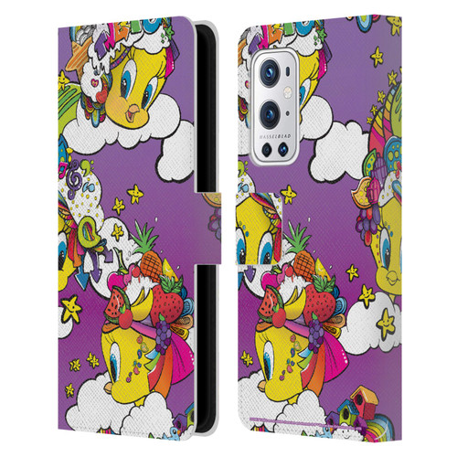 Looney Tunes Patterns Tweety Purple Leather Book Wallet Case Cover For OnePlus 9 Pro