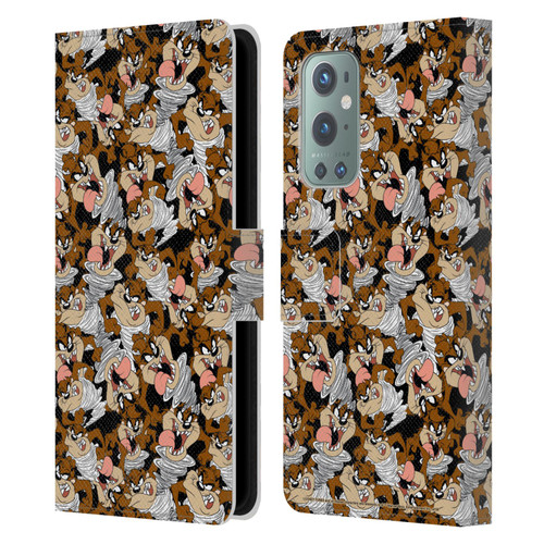 Looney Tunes Patterns Tasmanian Devil Leather Book Wallet Case Cover For OnePlus 9