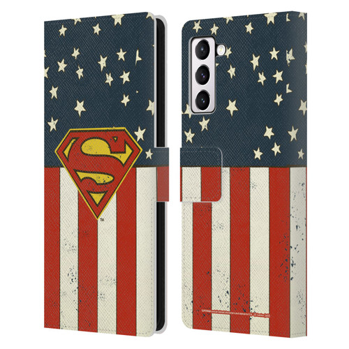 Superman DC Comics Logos U.S. Flag Leather Book Wallet Case Cover For Samsung Galaxy S21+ 5G