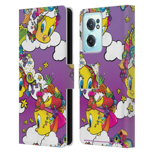 Looney Tunes Patterns Tweety Purple Leather Book Wallet Case Cover For OnePlus Nord CE 2 5G