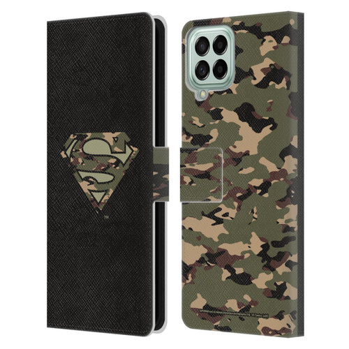 Superman DC Comics Logos Camouflage Leather Book Wallet Case Cover For Samsung Galaxy M53 (2022)