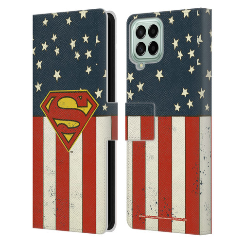 Superman DC Comics Logos U.S. Flag Leather Book Wallet Case Cover For Samsung Galaxy M53 (2022)