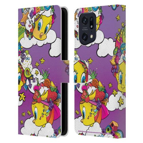 Looney Tunes Patterns Tweety Purple Leather Book Wallet Case Cover For OPPO Find X5